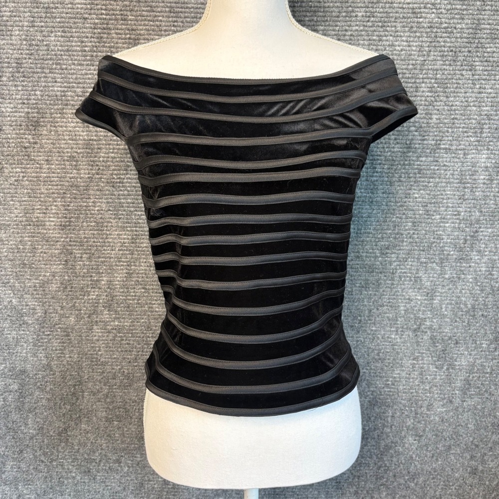 JS Collections Black Velvet Off Shoulder Top Womens 8 Cocktail Party Y2K